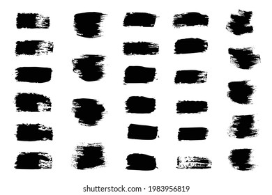 Grungy black abstract paint brushes for artistic design. Set of brush vector grunge design elements.