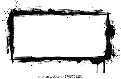 Grungy Black Ink Splatter Frame Isolated on Transparent Background