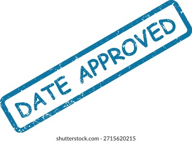 Grungy blue rubber stamp effect text "DATE APPROVED" in a rectangular frame, isolated on a clean white background, indicating official consent.