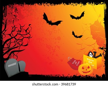 grungy border background with collection of halloween icons