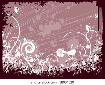 grungy border, background with creative floral design