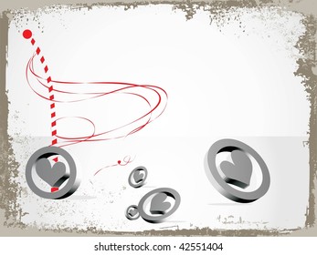 grungy border background with romantic heart pattern icons