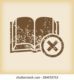 Grungy brown icon with image of book and cross, on beige background