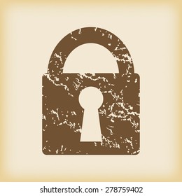 Grungy brown icon with image of closed padlock, on beige background