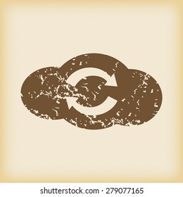 Grungy brown icon with image of cloud and exchange symbol, on beige background