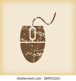 Grungy brown icon with image of computer mouse, on beige background