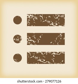 Grungy brown icon with image of list with dots, on beige background
