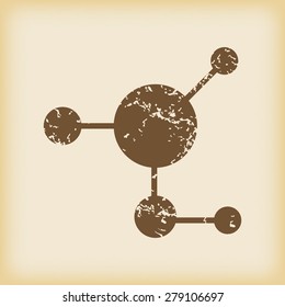 Grungy brown icon with image of molecule, on beige background