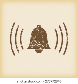 Grungy brown icon with image of ringing bell, on beige background