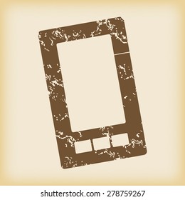 Grungy brown icon with image of smartphone, on beige background