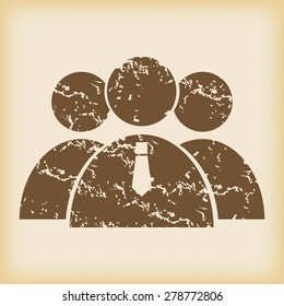 Grungy brown icon with image of three user pictures, on beige background