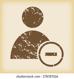 Grungy brown icon with image of user picture with minus, on beige background