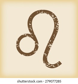 Grungy brown icon with leo zodiac symbol, on beige background