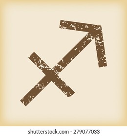 Grungy brown icon with sagittarius zodiac symbol, on beige background