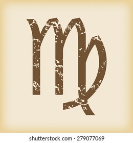 Grungy brown icon with virgo zodiac symbol, on beige background