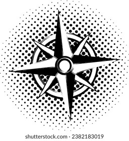 Grungy Brush Compass Rose Halftone Texture Vector Illustration with Transparent Background