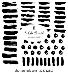 Grungy brush strokes. Elements for design. Ink and paper drawings, painting.Black hand drawn stripes.