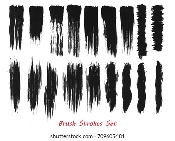 Grungy brush strokes set over white background. Hand drawn grunge. Elements for your work and design. Eps10