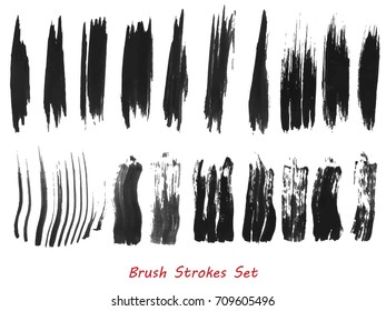 Grungy brush strokes set over white background. Hand drawn grunge. Elements for your work and design. Eps10
