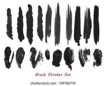 Grungy brush strokes set over white background. Hand drawn grunge. Elements for your work and design. Eps10