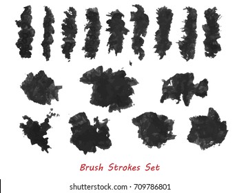 Grungy brush strokes set over white background. Hand drawn grunge. Elements for your work and design. Eps10