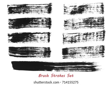 Grungy brush strokes set over white background. Hand drawn grunge. Elements for your work and design. Eps10