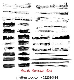 Grungy brush strokes set over white background. Hand drawn grunge. Elements for your work and design. Eps10