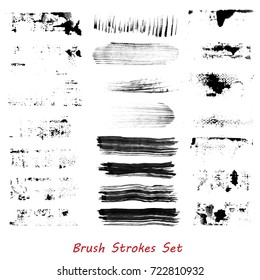 Grungy brush strokes set over white background. Hand drawn grunge. Elements for your work and design. Eps10