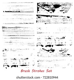 Grungy brush strokes set over white background. Hand drawn grunge. Elements for your work and design. Eps10