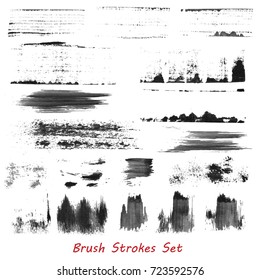 Grungy brush strokes set over white background. Hand drawn grunge. Elements for your work and design. Eps10