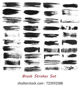 Grungy brush strokes set over white background. Hand drawn grunge. Elements for your work and design. Eps10