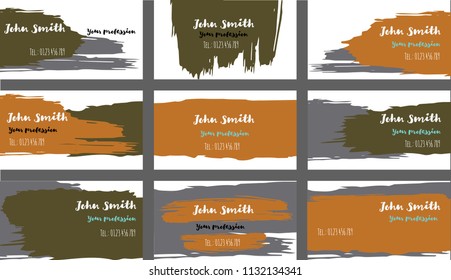 Grungy Brushed Business Cards, Banners Vector Set. Funky Painted Horizontal Ads Background. Creative Hipster Business Cards, Banners Collection. Cute Funny Paintbrush Futuristic Corporate Identity.