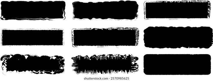  Grungy brushes collection. Paint brush, brush strokes, brushes, lines, frames, box, grungy. Ink splatters,grungy painted lines,artistic design elements:waves,circles,triangles .Vector paintbrush set.