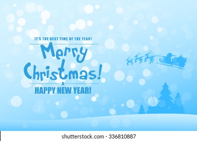 Grungy Christmas Greeting Card with Christmas Trees and Santa