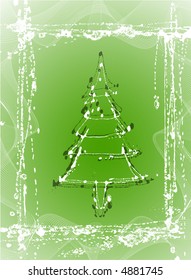 Grungy Christmas tree in a cool border, made with original brushes