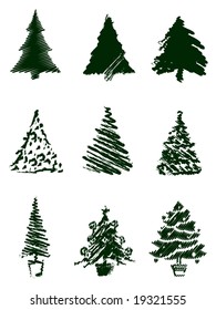 Grungy Christmas Tree Sketch Set II.