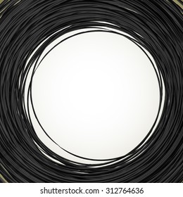 Grungy circle isolated on brown background. Textured brushed stroke vector.