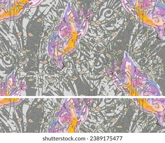 Grungy colored-gray backdrop with floral and butterfly elements for textiles or fabric products. Textural backdrop for interiors, covers, fashion trends, business concepts, scrapbooking, posters, etc.