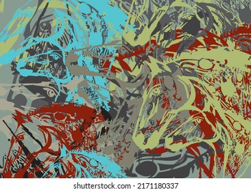 Fondo de color ondulado con elementos de caballo para textiles o impresiones. Resumen de fondo oscuro con ráfagas de caballo para soluciones interiores, tendencias de moda, texturas, fondos, tela, papel tapiz, etc.