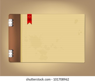Grungy copybook with red bookmark flag. Place for your text.