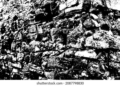 Grungy cragged bumpy pitted cavity stone facade, split layer gap.Ruined cracked shattered worn rough hiking canyon.Old ragged grunge steep marble cliff. Grand vintage crannied damaged impressive gorge