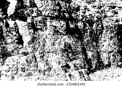 Grungy cragged bumpy pitted cavity stone facade, split layer gap.Ruined cracked shattered worn rough hiking canyon.Old ragged grunge steep marble cliff. Grand vintage crannied damaged impressive gorge