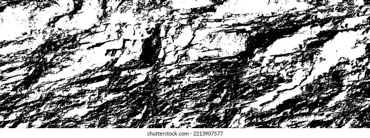 Textura vectorial en blanco y negro de la montaña de roca bombeada. Bastante cañón escarpado. Antiguo acantilado de mármol andrajado. Gran muro de piedra labrada. Desfiladero impresionante dañado para diseño de grunge 3d