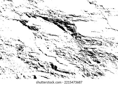 Textura vectorial en blanco y negro de la montaña de roca bombeada. Bastante cañón escarpado. Antiguo acantilado de mármol andrajado. Gran muro de piedra labrada. Desfiladero impresionante dañado para diseño de grunge natural 3d