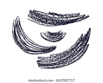 Grungy crayon smear, black chalk. Vector hand draw ink brush isolated on white background. Abstract pastel design elements. Engraved style. Kid doodle collection