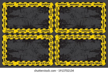 Grungy criminal wallpaper with police tape. Horizontal illustration with copy space. Great for accident or murder scene. Vector grunge background template for your design.