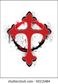 grungy crown of throns with red christian cross