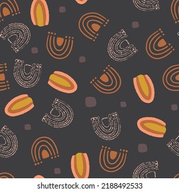 Grungy Dark Hand Drawn Abstract Rainbows Vector Seamless Pattern
