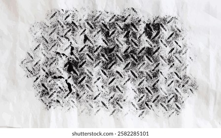 Grungy Diamond Plate Texture Rubbing on Wrinkled Paper, A High Contrast Black and White Abstract Background for Industrial or Urban Designs