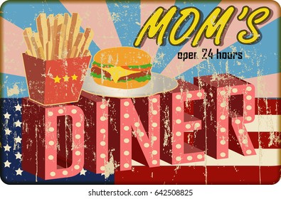 grungy diner sign, retro style, vector illustration 